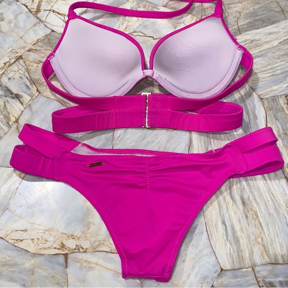 2 Pc Set: 32B Small Victoria's secret Swim Banded hottie halter + itsy bikini - Picture 13 of 15